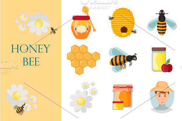 Icons apiaries and bee vector