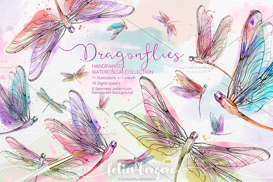Watercolor Dragonflies Clipart