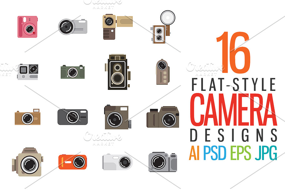 Flat-Style Cameras in Illustrations - product preview 8