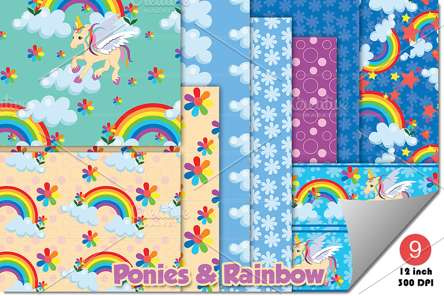 Rainbow ponies background patterns