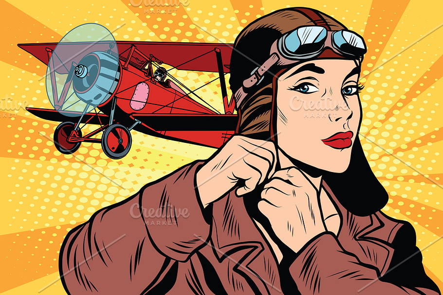 Girl retro military pilot in Illustrations - product preview 8
