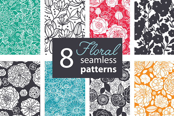 8 Floral Seamless Patterns Set in Patterns - product preview 1