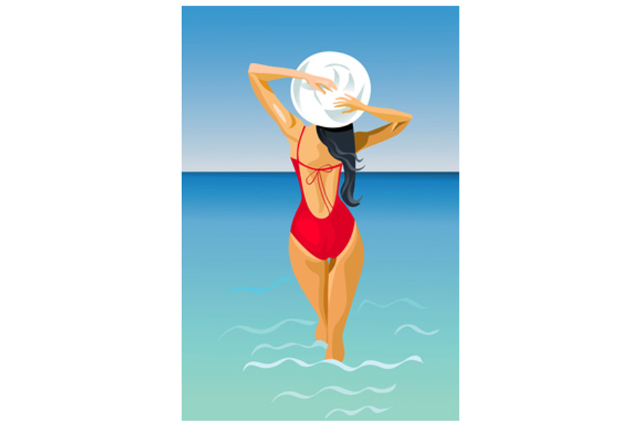 Girl walks into the sea in Illustrations - product preview 8