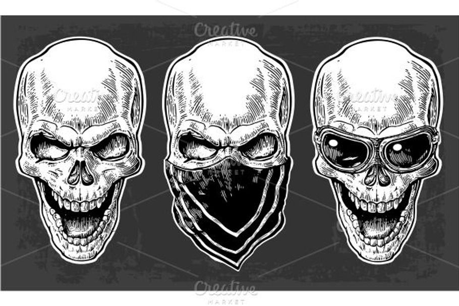 Skull smiling bandana, glasses  in Illustrations - product preview 8