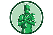 Green Builder Holding Hammer Circle 