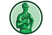 Green Construction Worker Nailgun