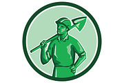 Green Miner Holding Shovel Circle