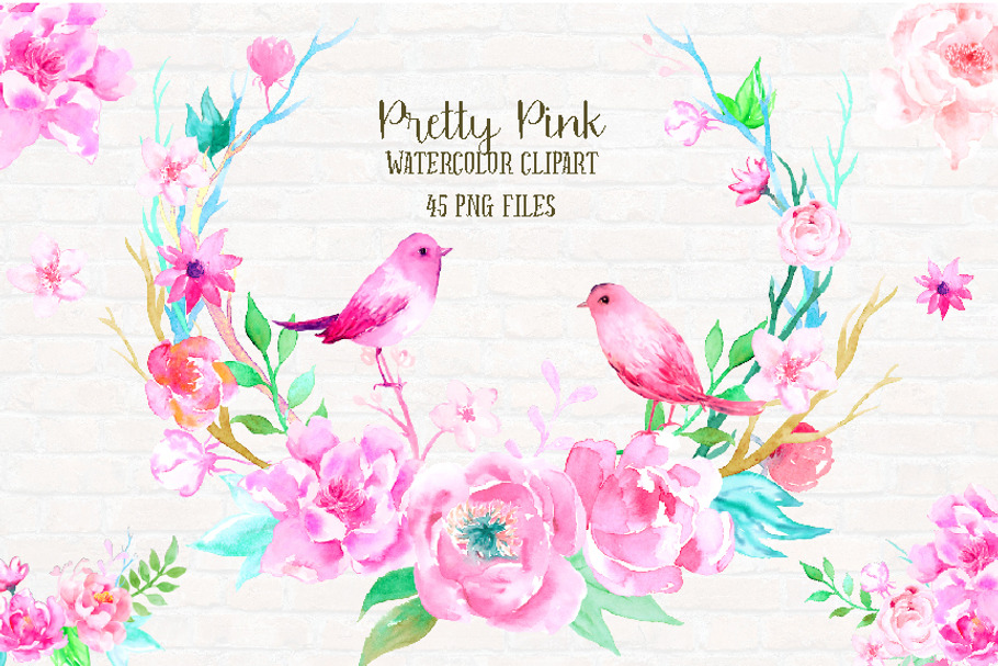 Watercolor Clip Art Pretty Pink in Illustrations - product preview 8