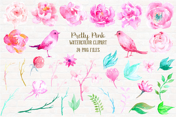 Watercolor Clip Art Pretty Pink in Illustrations - product preview 1