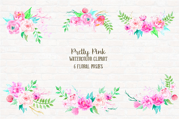 Watercolor Clip Art Pretty Pink in Illustrations - product preview 2