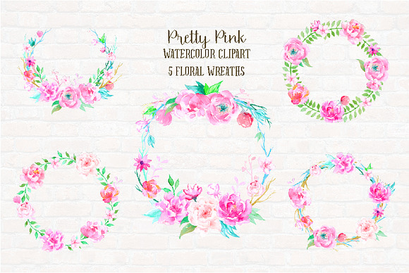 Watercolor Clip Art Pretty Pink in Illustrations - product preview 3