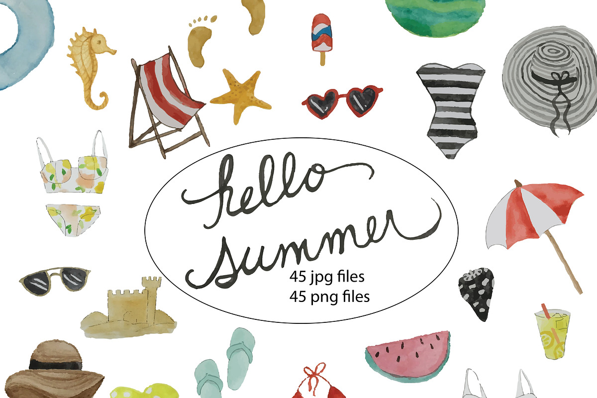 Hello Summer - watercolor  in Illustrations - product preview 8