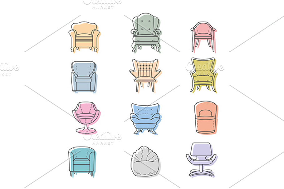 Armchair icon set in Black And White Icons - product preview 8