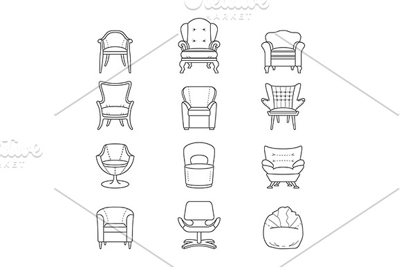 Armchair icon set in Black And White Icons - product preview 1