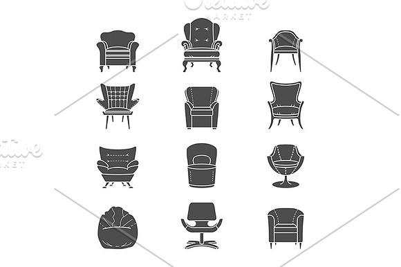 Armchair icon set in Black And White Icons - product preview 2