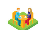 Couple Date in Cafe Isometric Design