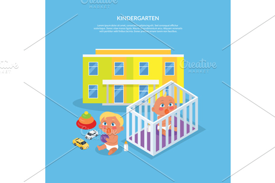 Kindergarten Design Flat Banner in Illustrations - product preview 8