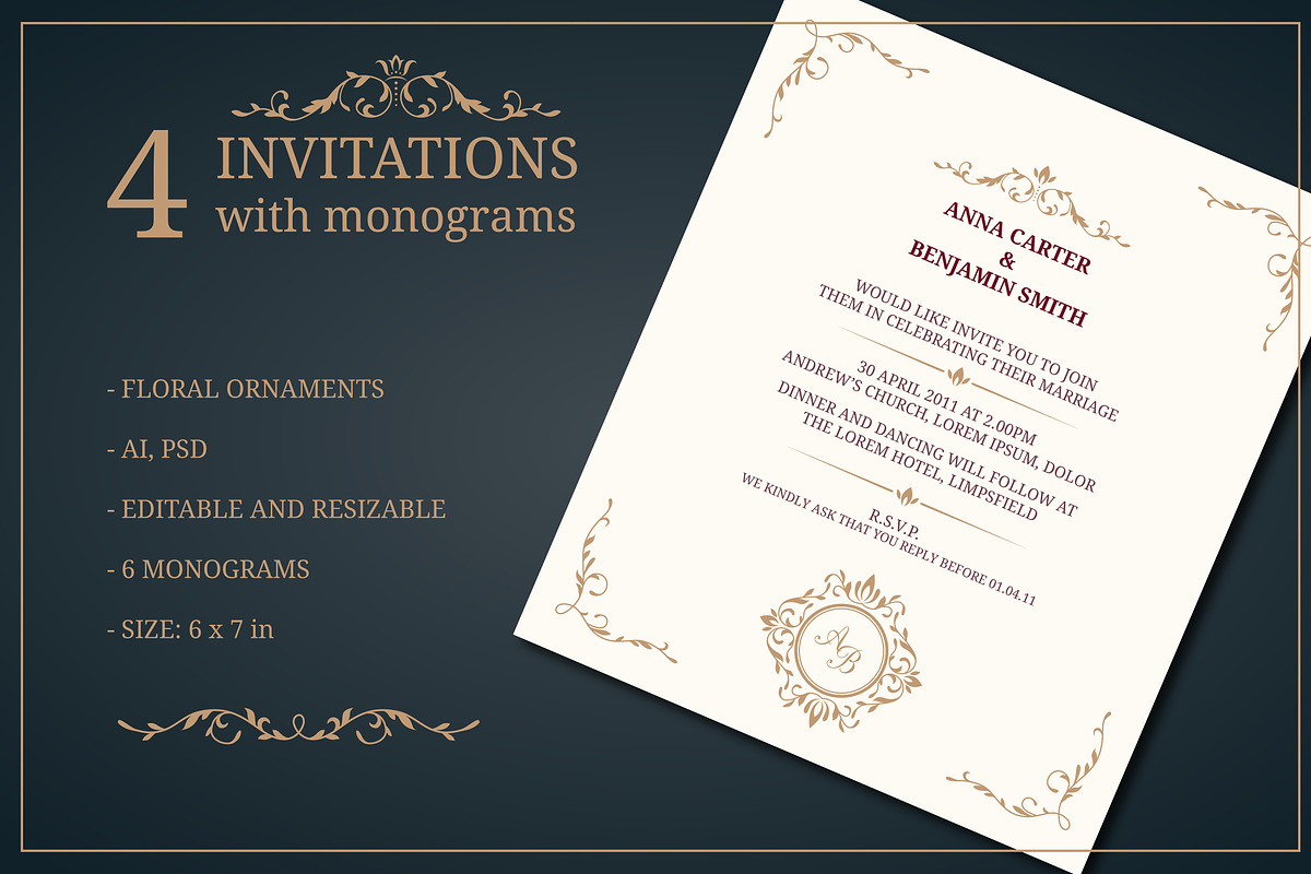 Wedding invitations with monograms in Wedding Templates - product preview 8