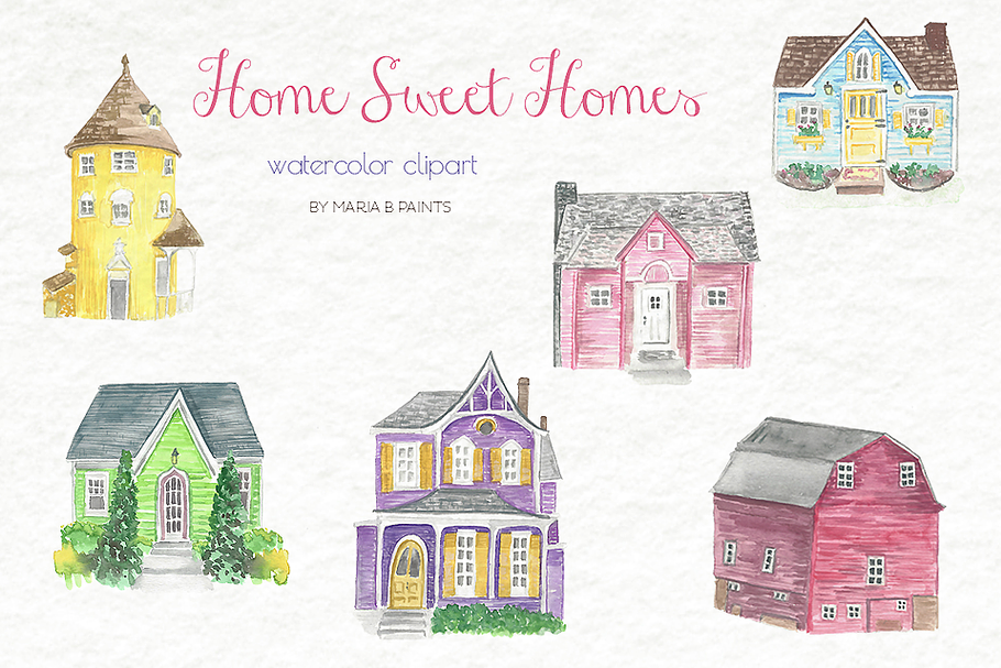 Watercolor Clip Art - Houses in Illustrations - product preview 8