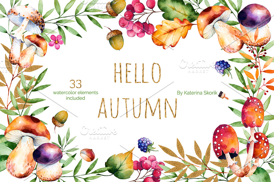 Hello, Autumn. Watercolor collection