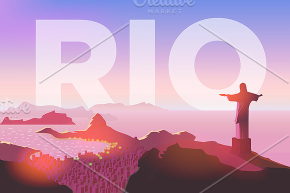 Rio de Janeiro skyline. Jesus Christ in Illustrations - product preview 3