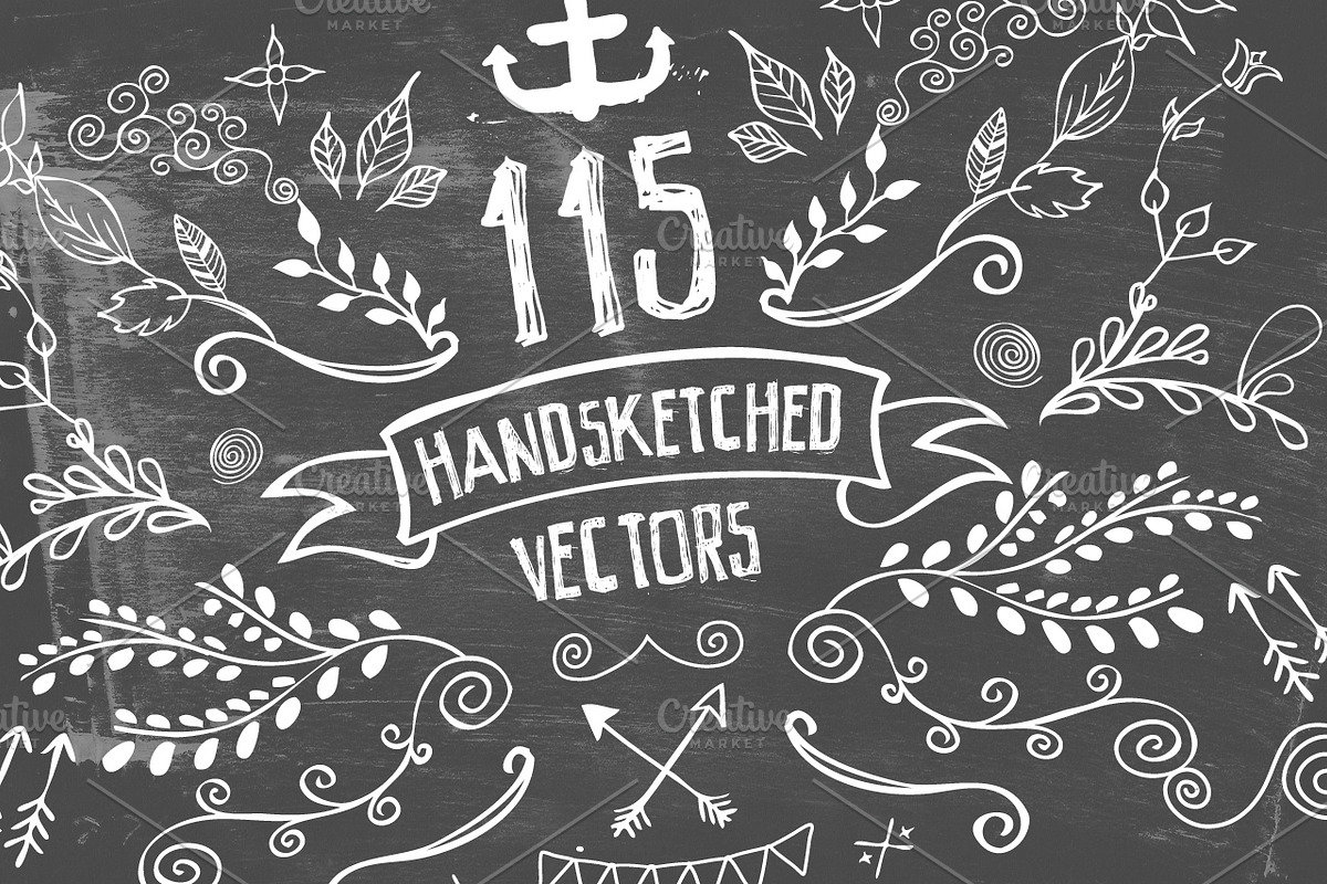 115 Handsketched Vector Elements Kit in Illustrations - product preview 8