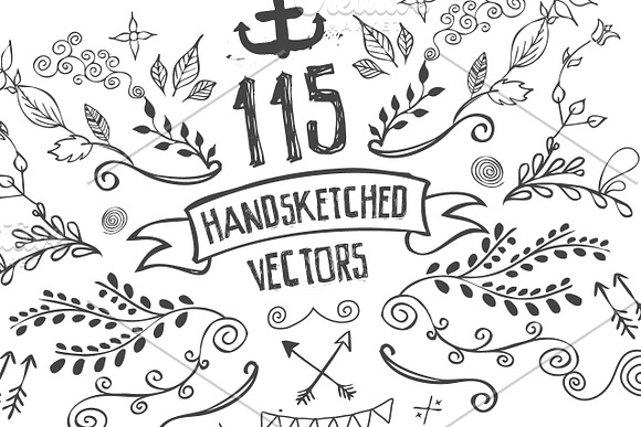 115 Handsketched Vector Elements Kit in Illustrations - product preview 3