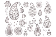 Set of Paisley Henna Tattoo Elements