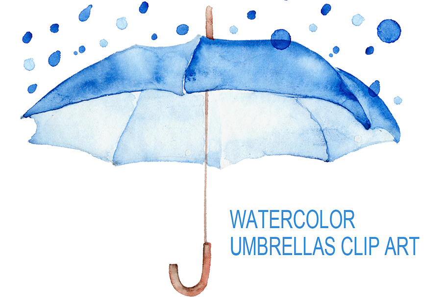 Watercolor blue umbrellas.
