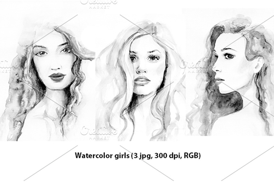 Watercolor beautiful girl in Illustrations - product preview 8
