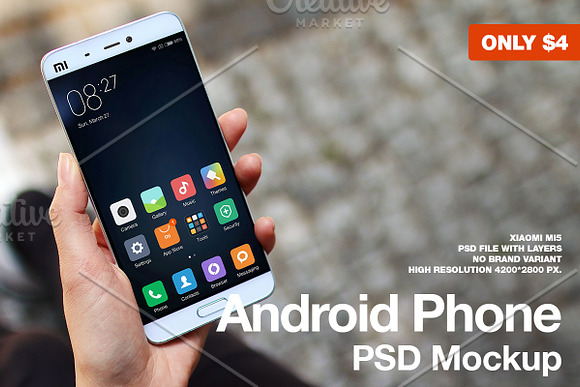 Android Phone Xiaomi Mi5 PSD Mockup in Mobile & Web Mockups - product preview 1