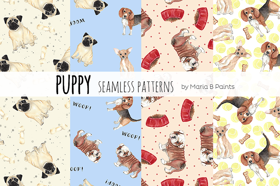 Watercolor Seamless Patterns - Dogs in Patterns - product preview 8