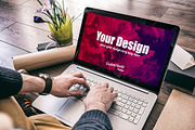 Man working with Laptop PSD Mockup