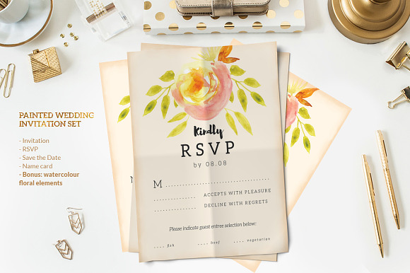 Painted Wedding Invitation Set in Wedding Templates - product preview 1