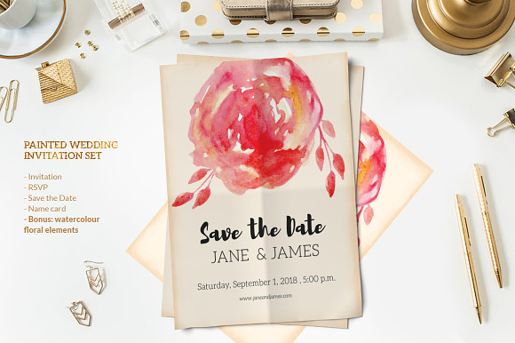 Painted Wedding Invitation Set in Wedding Templates - product preview 2