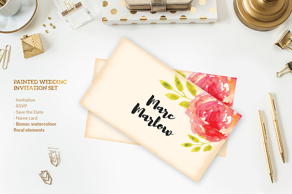 Painted Wedding Invitation Set in Wedding Templates - product preview 3