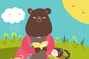 Cute bear reading book for girls