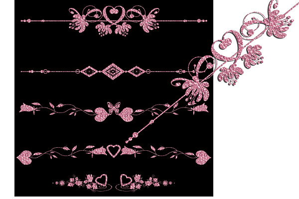 Pink shiny set of clipart borders.