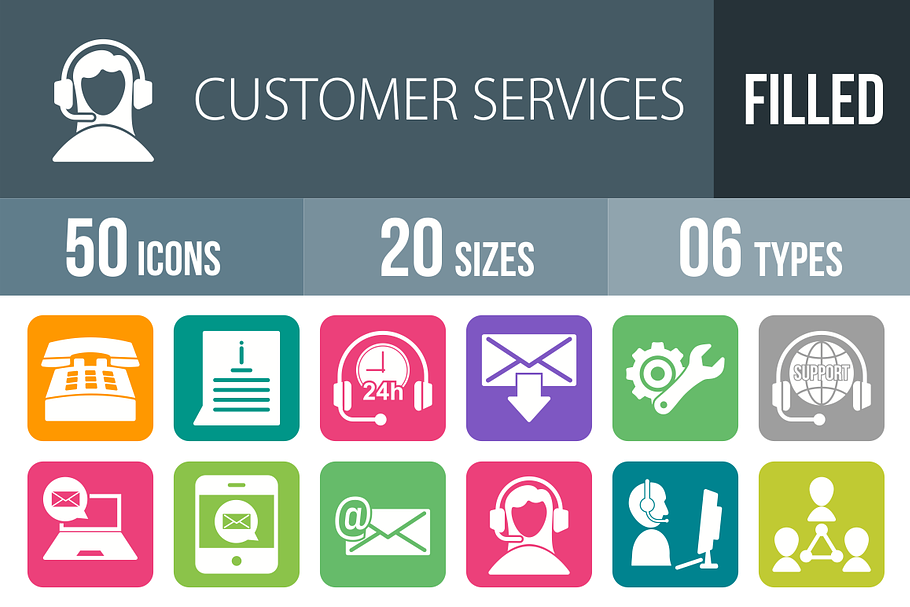 50 Customer Services Filled Icons