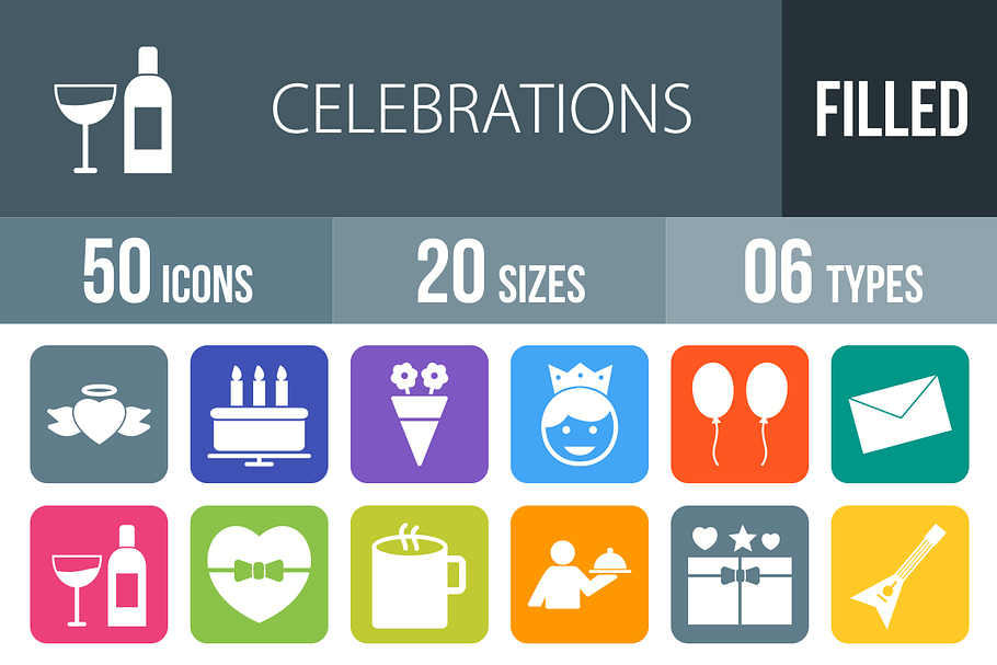 50 Celebrations Filled Icons