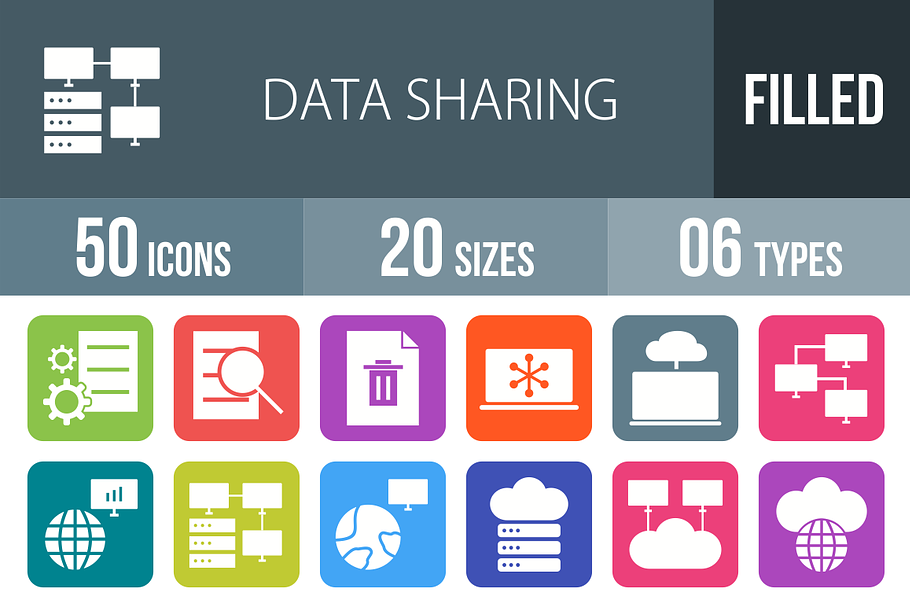 50 Data Sharing Filled Icons