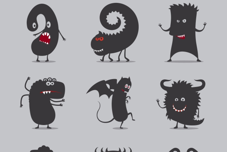 Cute black monsters icons  in Graphics - product preview 8