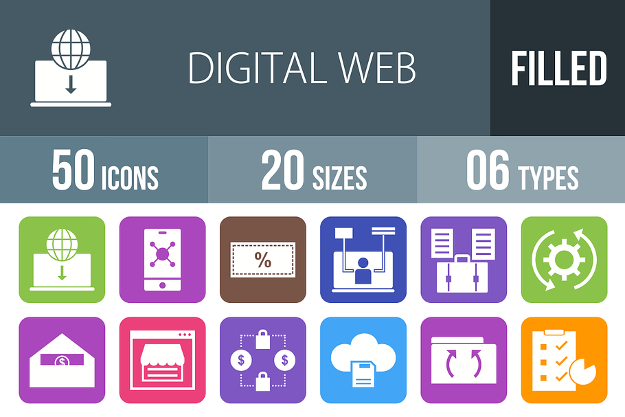 50 Web Flat Round Corner Icons in Graphics - product preview 8