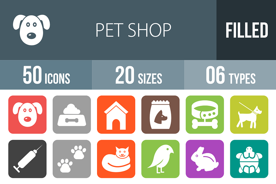 50 Pet Shop Flat Round Corner Icons