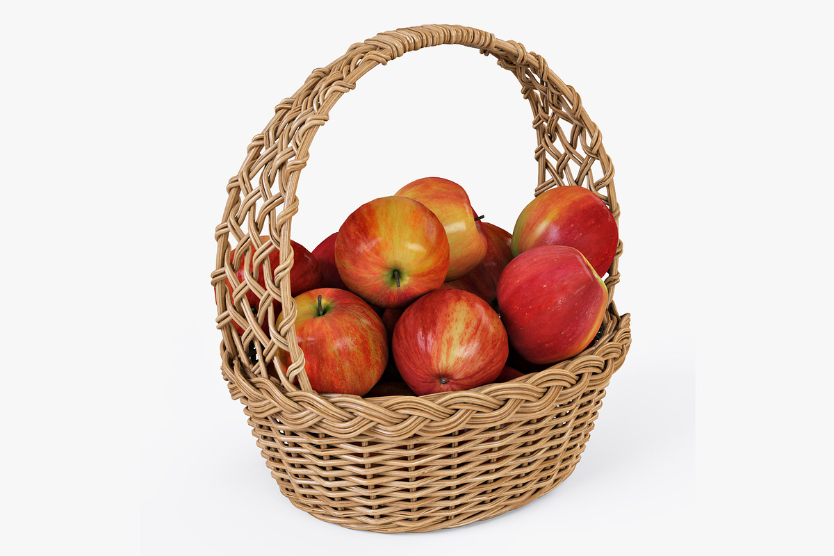 Wicker Basket 04 Natural with Apples in Food - product preview 8