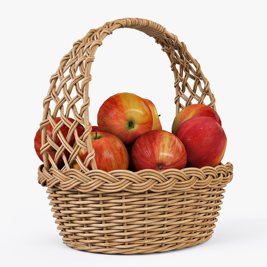 Wicker Basket 04 Natural with Apples in Food - product preview 1