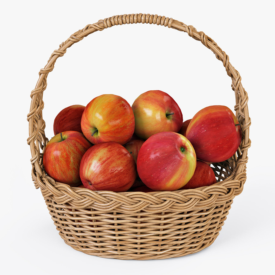 Wicker Basket 04 Natural with Apples in Food - product preview 2