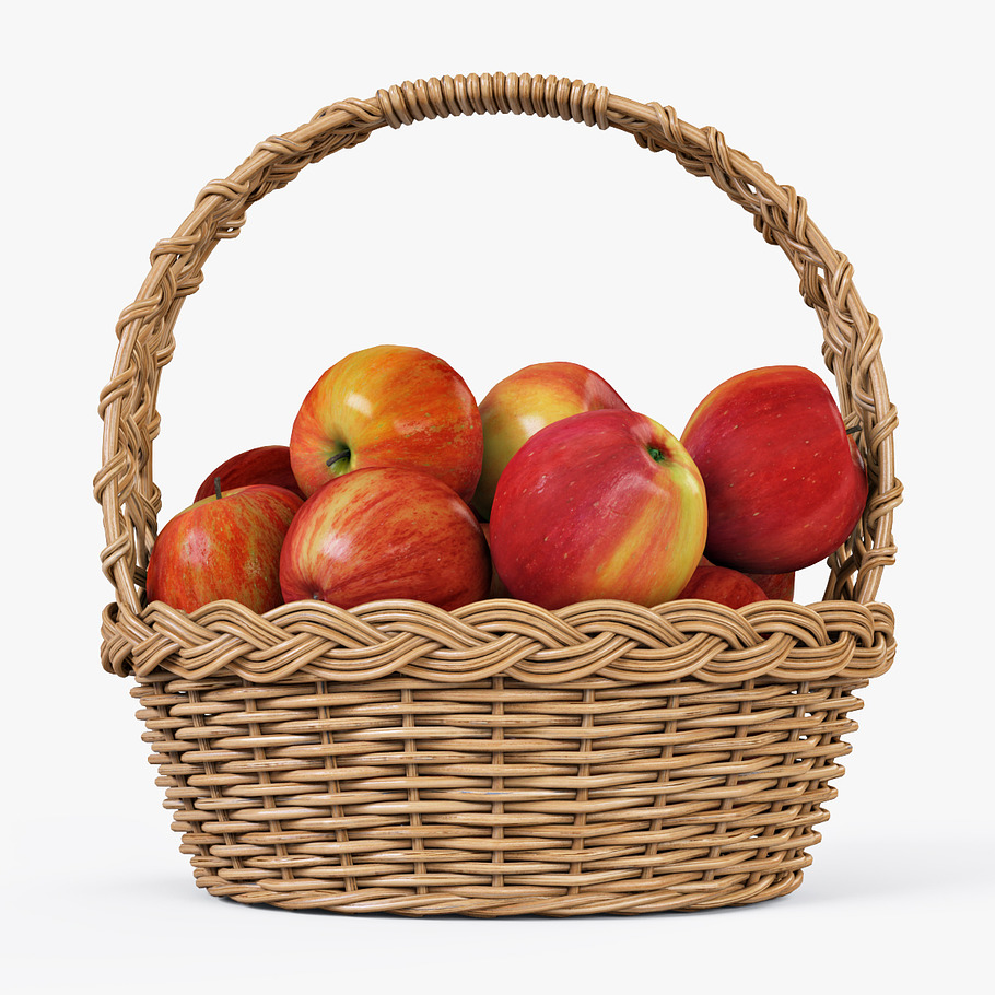 Wicker Basket 04 Natural with Apples in Food - product preview 3