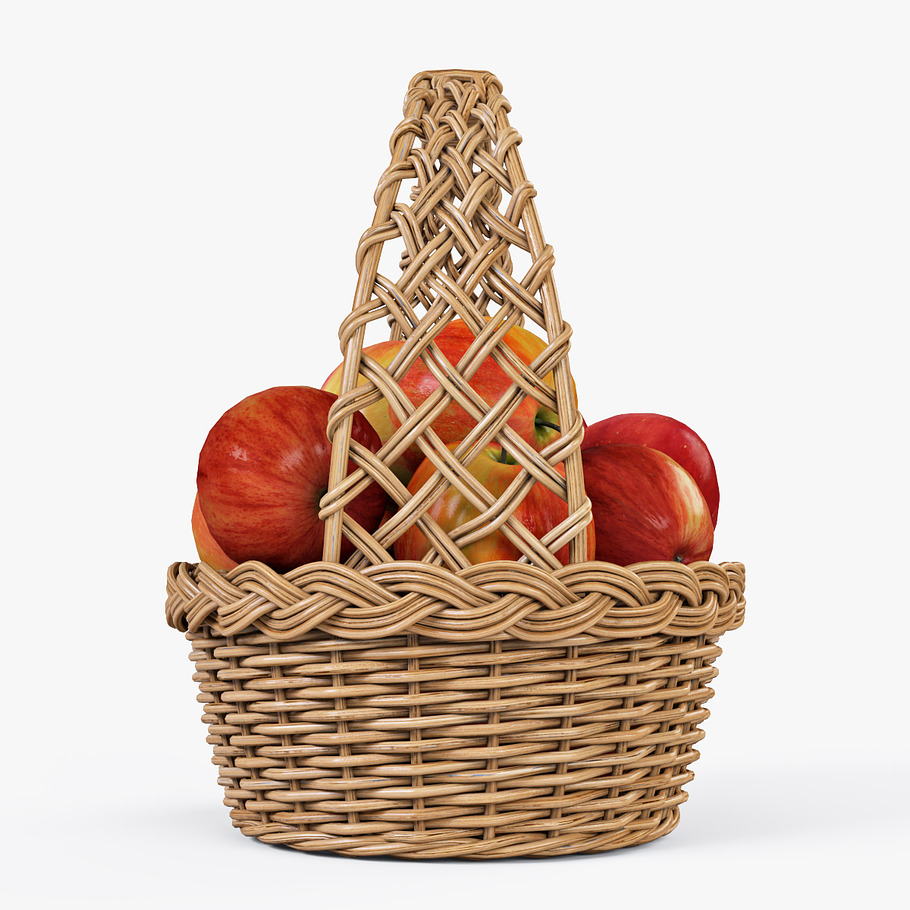 Wicker Basket 04 Natural with Apples in Food - product preview 4