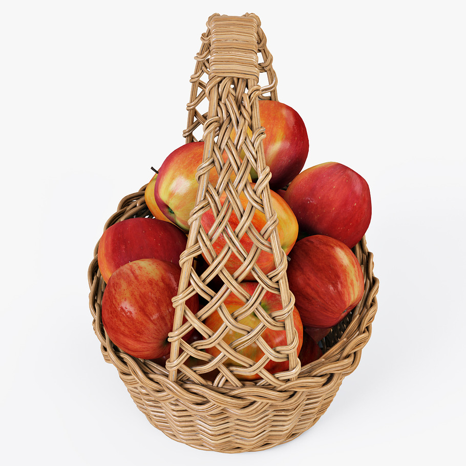 Wicker Basket 04 Natural with Apples in Food - product preview 5